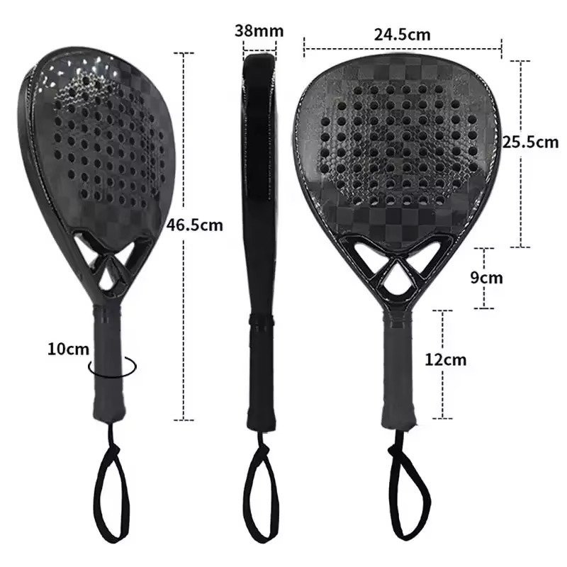 Racket dimensions: 46.5 cm long, 38 mm thick